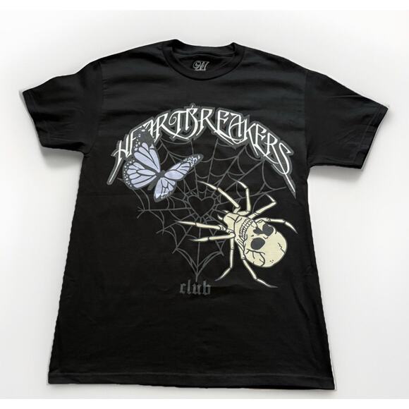 Brand New Heartbreakers Club Web Spider Skull Butterfly T Shirt Mens Medium M - Picture 1 of 3